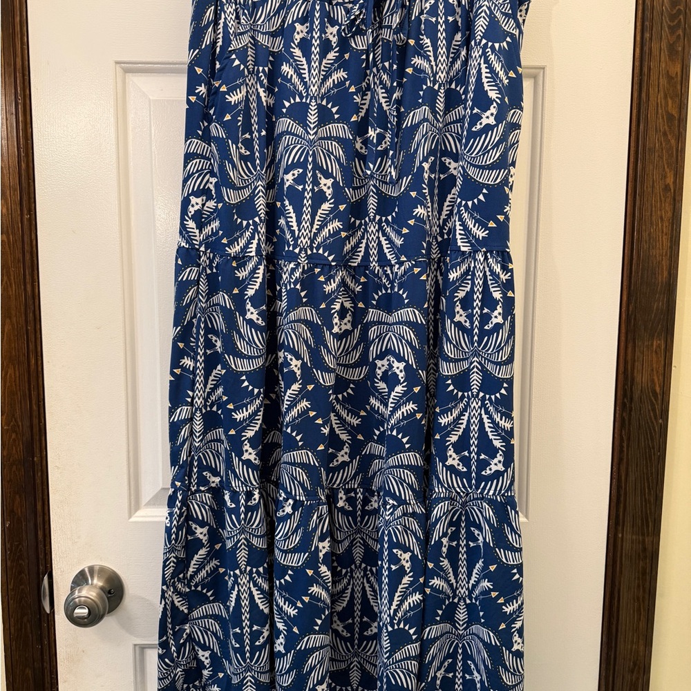 Elegant Blue and White Maxi Skirt